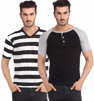 

Leana Striped Men's Henley Multicolor T-Shirt(Pack of 2