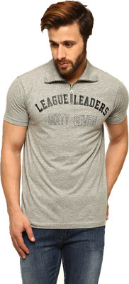 

Gritstones Printed Men' Polo Neck Grey T-Shirt, Grey01