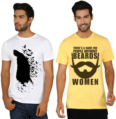 

SayItLoud Printed Men's Round Neck White, Yellow T-Shirt(Pack of 2)