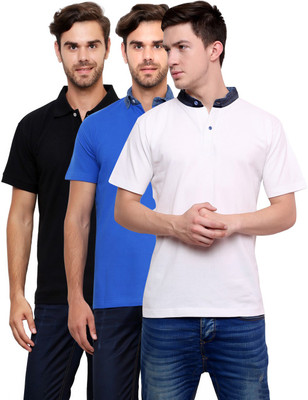 

Lemon & Vodka Solid Men' Polo Neck Multicolor T-Shirt(Pack of 3