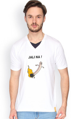 

Campus Sutra Solid Men V-neck White T-Shirt