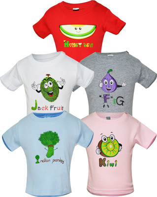 

Gkidz Boys Printed Cotton T Shirt(Multicolor, Pack of 5