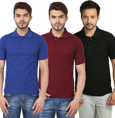

Weardo Solid Men's Polo Neck Black, Maroon, Blue T-Shirt(Pack of 3, Black;maroon;royal blue