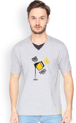 Campus Sutra Solid Men V-neck Grey T-Shirt