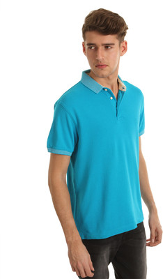 

Indian Terrain Solid Men' Polo Neck Blue T-Shirt, Ocean