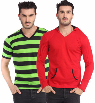 

Leana Striped Men's Henley Multicolor T-Shirt(Pack of 2