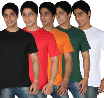 

Trendster Solid Men' Round Neck Multicolor T-Shirt(Pack of 5