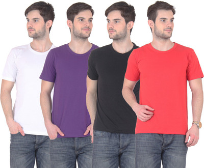 

E'Hiose Solid Men' Round Neck Multicolor T-Shirt(Pack of 4, Black;purple;red;white