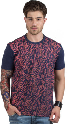 

HotTribes Floral Print Men's Round Neck Multicolor T-Shirt, Coral print