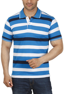

ColorPlus Striped Men's Flap Collar Neck Blue T-Shirt
