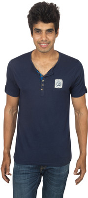 

Red Line Solid Men' Henley Blue T-Shirt, H.navy