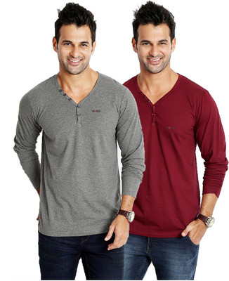 

Rodid Solid Men's V-neck Grey, Maroon T-Shirt(Pack of 2), Charcoal melenge;maroon