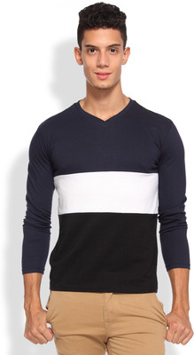 

Arise Self Design Men' V-neck Dark Blue T-Shirt, Navy
