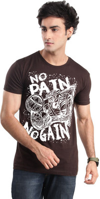 

Inkovy Graphic Print Men' Round Neck Brown T-Shirt