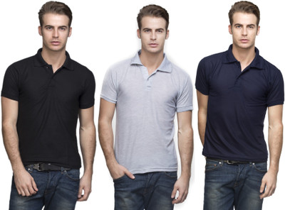 

Lambency Solid Men' Polo Neck Black, Grey, Dark Blue T-Shirt(Pack of 3, Black;dark blue;grey