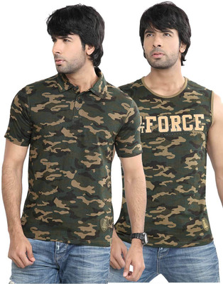 

Difference of Opinion Printed Men's Polo Neck Green T-Shirt(Pack of 2, Khaki