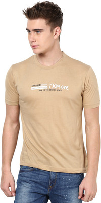 Okane Printed Men' Round Neck Brown T-Shirt, Camel