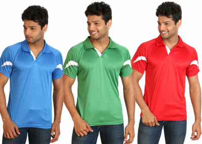 

Campus Sutra Solid Men Polo Neck Red, Light Blue, Green T-Shirt(Pack of 3)