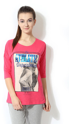 

Ajile by Pantaloons Graphic Print Women's Round Neck Pink T-Shirt, Coral