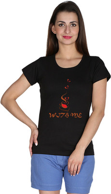

Faireno Printed Women' Round Neck Black T-Shirt