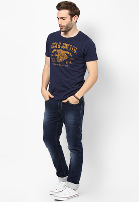 

Jack & Jones Graphic Print Men's Round Neck Dark Blue T-Shirt, Peacoat