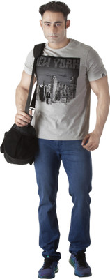 

ISHWA Graphic Print Men's Round Neck Silver T-Shirt, Ecrumelange