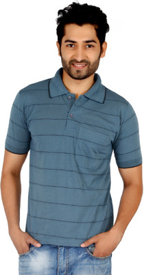 

Awack Striped Men's Polo Neck Blue T-Shirt