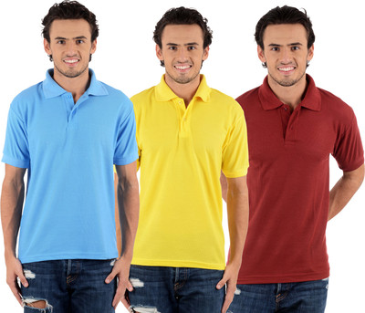 

Blaze Solid Men's Polo Neck Multicolor T-Shirt(Pack of 3, Maroon;sky blue;yellow