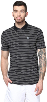 

Aurro Self Design Men's Polo Neck Black T-Shirt, Silver