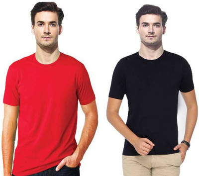 

Gallop Solid Men's Round Neck Red, Black T-Shirt(Pack of 2, Black;red