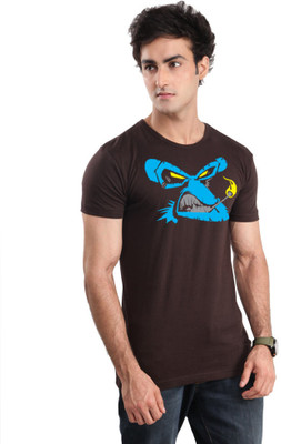 

Inkovy Graphic Print Men's Round Neck Brown T-Shirt