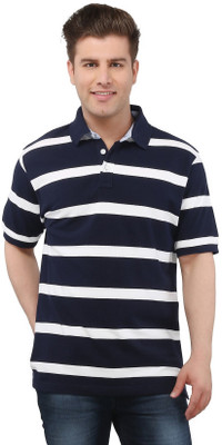 

The Cotton Company Striped Men' Polo Neck Dark Blue, White T-Shirt, Midnight blue