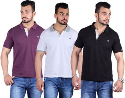 

Shineway Solid Men's Polo Neck Multicolor T-Shirt(Pack of 3, Black;mouve;white