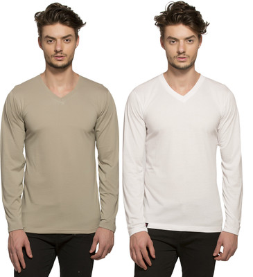 

Alan Jones Solid Men's V-neck White T-Shirt(Pack of 2, Grey and white