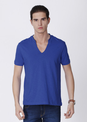 Freecultr Solid Men's Henley Blue T-Shirt, Midnight blue