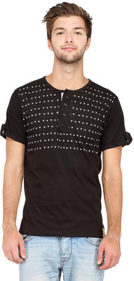 

Campus Sutra Geometric Print Men Henley Black T-Shirt