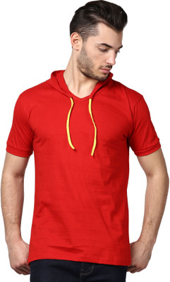 

Inkovy Solid Men' Hooded Red T-Shirt