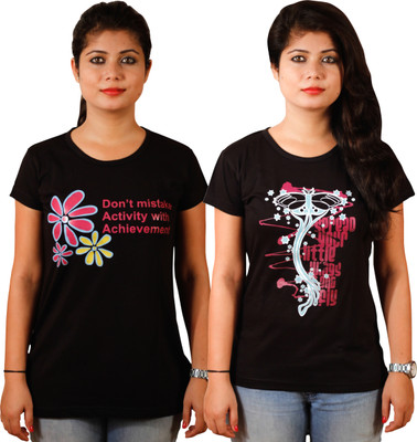 

Tryd Printed Women' Round Neck Multicolor T-Shirt(Pack of 2