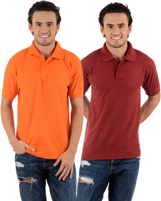 

Blaze Solid Men's Polo Neck Multicolor T-Shirt(Pack of 2, Maroon;orange