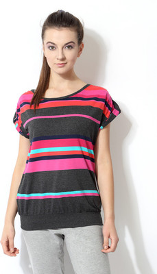 

Ajile by Pantaloons Striped Women' Boat Neck Pink T-Shirt, Fuchsia