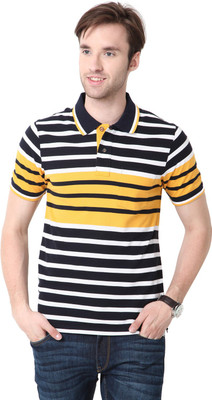 

Mudo Striped Men's Mandarin Collar Yellow T-Shirt, Black/yellow