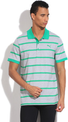 

Puma Striped Men's Polo Neck Grey, Green T-Shirt, Bright green;light gray heather
