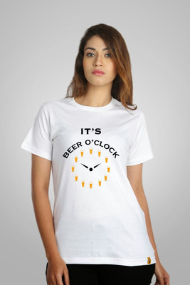 

Campus Sutra Printed Women' Round Neck White T-Shirt