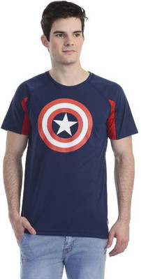

Captain America Printed Men's Round Neck Blue T-Shirt, Dres blue/ red