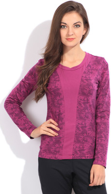

Fila Printed Women's Round Neck Purple T-Shirt, Wld astr