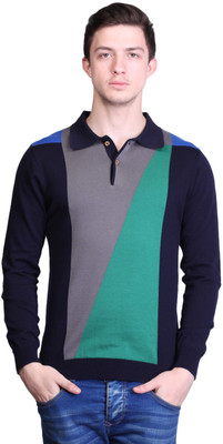 

Kalt Self Design Men Polo Neck Multicolor T-Shirt, Navy multi