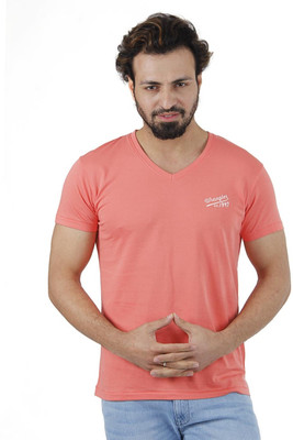 

Wrangler Solid Men' V-neck Orange T-Shirt, Coral