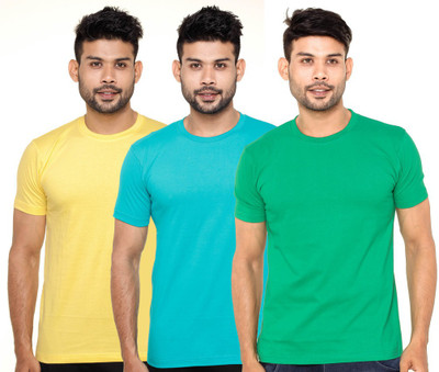 

FLEXIMAA Solid Men's Round Neck Yellow, Green, Green T-Shirt(Pack of 3, Green;yellow