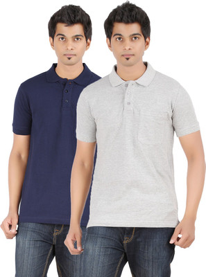 

Ap'pulse Solid Men' Polo Neck Dark Blue, Grey T-Shirt(Pack of 2, Grey melange;navy