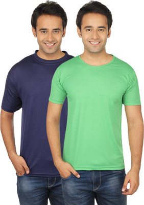 

Quetzal Solid Men's Round Neck Blue, Green T-Shirt(Pack of 2